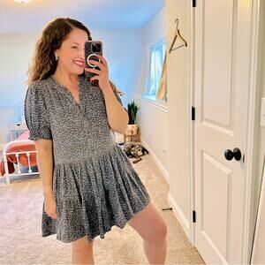 Apiece Apart Blue Floral Cotton Snap Button Front Mini Dress Medium